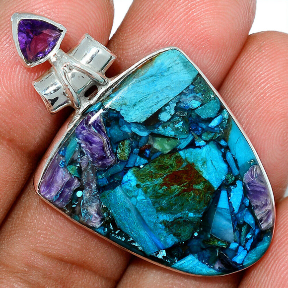 Jewelry - Charoite in Chysocolla & Amethyst pendant